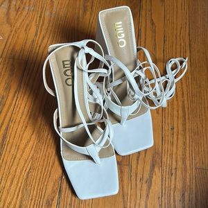 White Strappy Block Heels by Ego Shoes